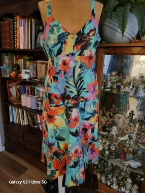 Floral Aqua Midi Dress - Vibrant Tropical Print